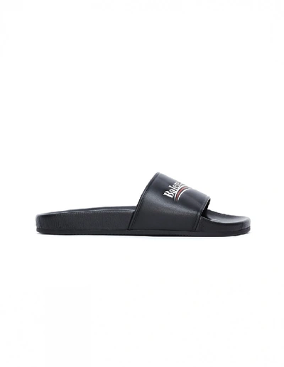 Shop Balenciaga Piscine Black Leather Slides