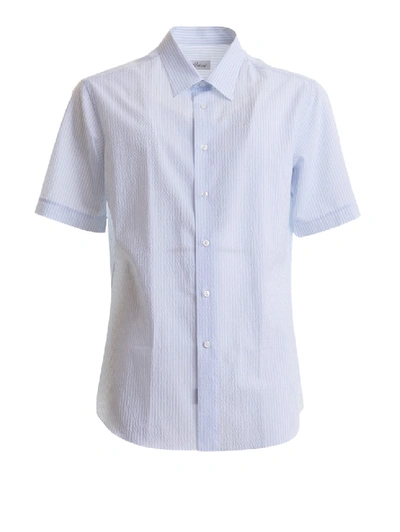 Shop Brioni Striped Short Sleeve Shirt In White