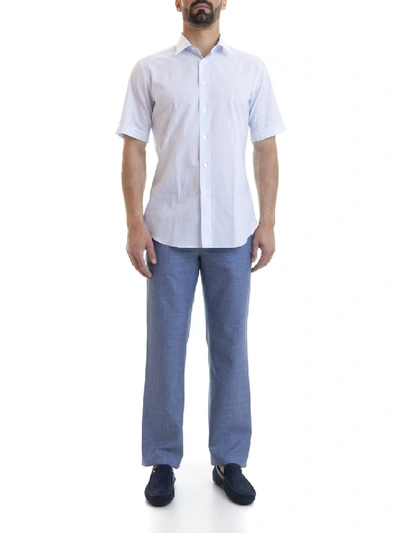 Shop Brioni Striped Short Sleeve Shirt In White