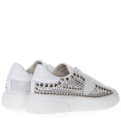 Shop Philippe Model Temple White Leather Studded Sneakers <br>