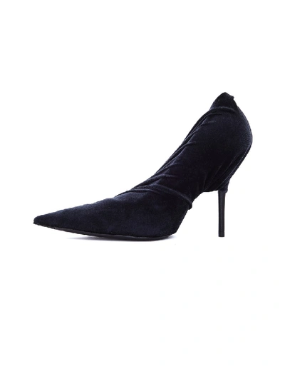 Shop Balenciaga Black Velvet Draped Knife Pumps