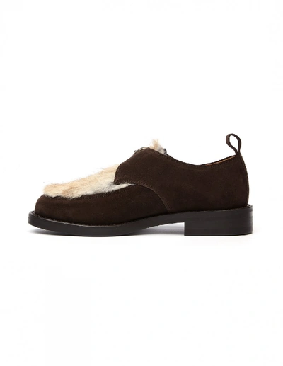 Shop Hender Scheme Monk Shoes With Rabbit Fur Decor In Black