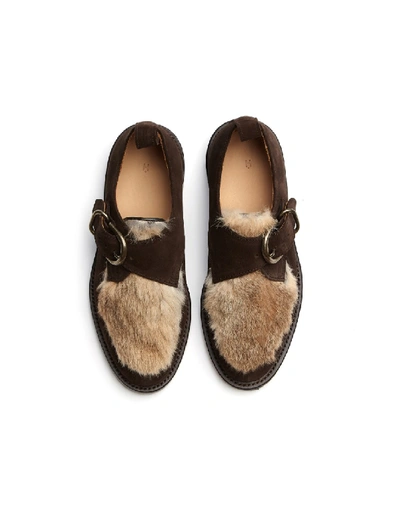Shop Hender Scheme Monk Shoes With Rabbit Fur Decor In Black