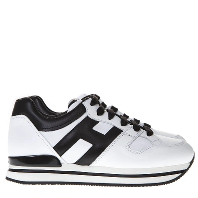Shop Hogan Black And White Sneakers H222 In Leather