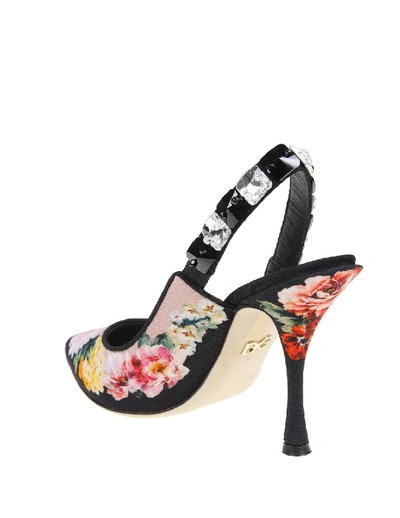 Shop Dolce & Gabbana Sling Back In Printed Charmeuse With Embroidery In Black