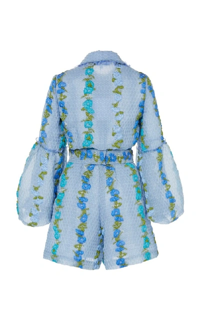Shop Luisa Beccaria Striped Floral Jumpsuit In Blue