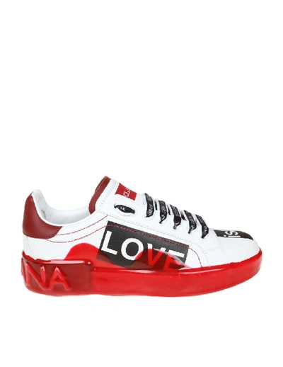 Shop Dolce & Gabbana White Calf Sneakers With Red Sole