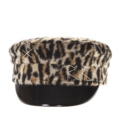 Shop Ruslan Baginskiy Leopard Baker Boy Hat In Wool In Black