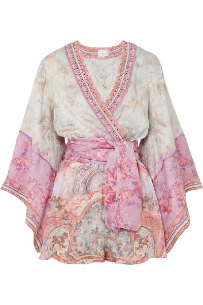 Shop Camilla Embellished Printed Silk Crepe De Chine Playsuit In Pink