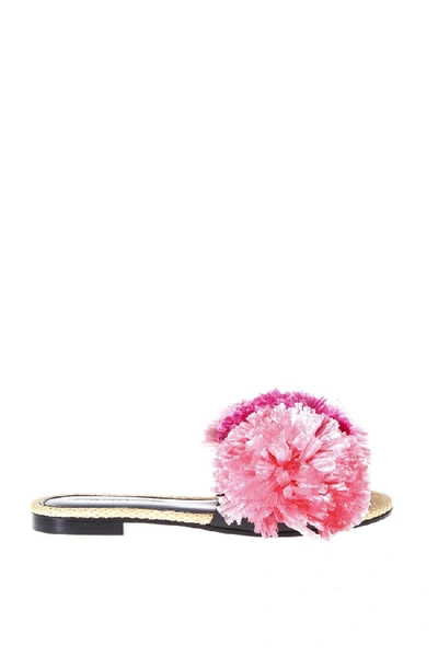 Shop Avec Modération Bora Bora Pink Raphia Pompom Sandals