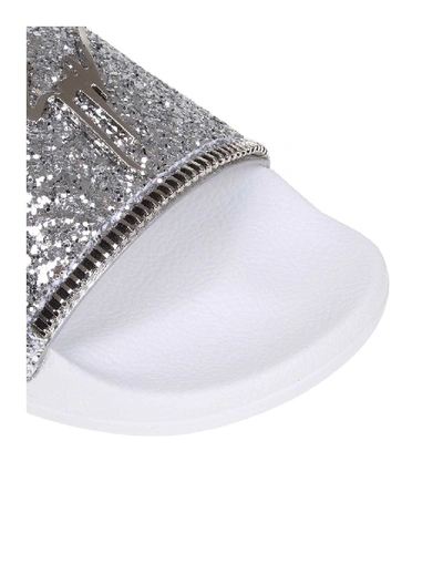 Shop Giuseppe Zanotti Ciabatta In Glitter Color Silver In White