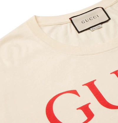 Shop Gucci Logo-print Cotton-jersey T-shirt In Neutrals