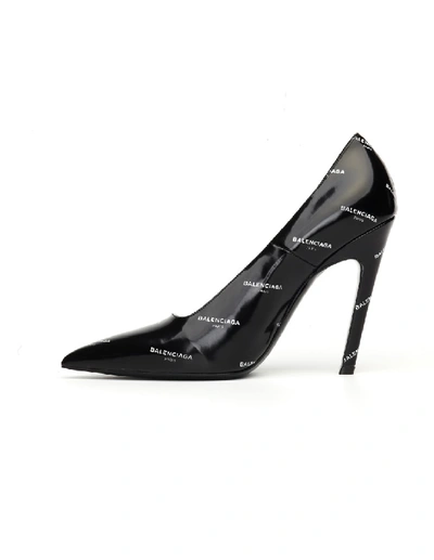 Shop Balenciaga Leather Slash Logo Heels In Black