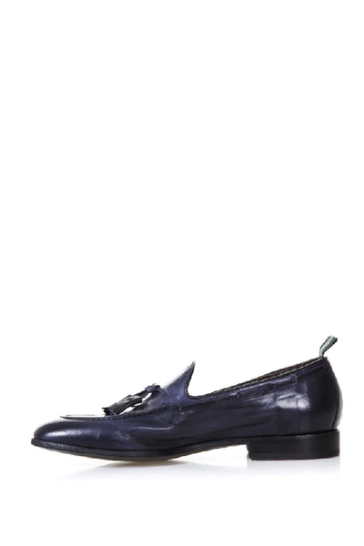 Shop Green George Navy Leather Loafers With Tassels In Black