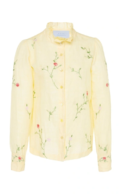 Shop Luisa Beccaria Floral Embroidered Shirt In Yellow