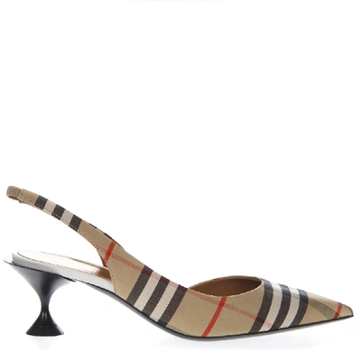 Shop Burberry Vintage Check Slingback Pumps In Brown