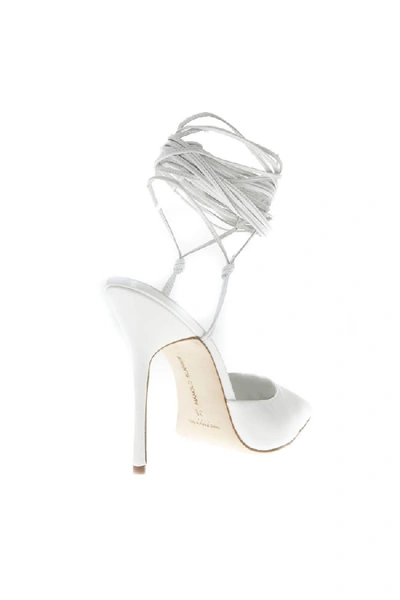 Shop Manolo Blahnik Patent White High Leather Sandals