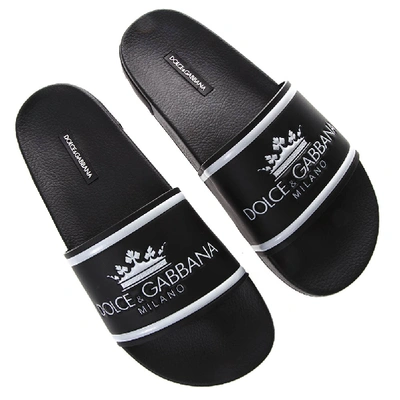 Shop Dolce & Gabbana Black Rubber And Leather Slide Ss 2019