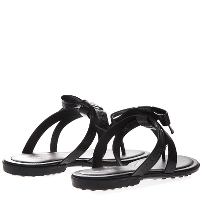 Shop Tod's Black Logo Leather Flip Flop Sandal