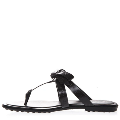 Shop Tod's Black Logo Leather Flip Flop Sandal