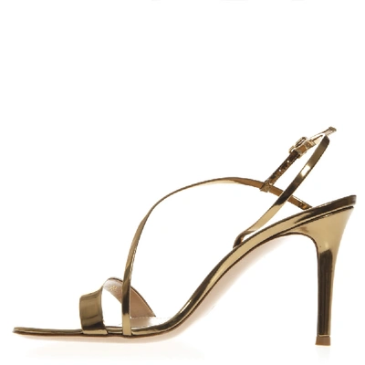 Shop Gianvito Rossi Manhattan Gold Metallic Leather Sandals In Red