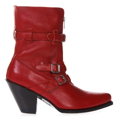 Shop Celine Berlin Red Shiny Leather Boots