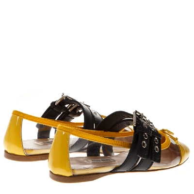 Shop Miu Miu Yellow Pvc & Leather Pointy Buckled Slippers In Brown