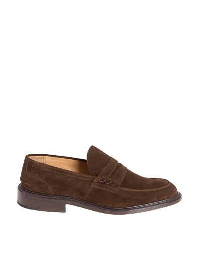 Shop Tricker's Loafers James Choco Suede In Black