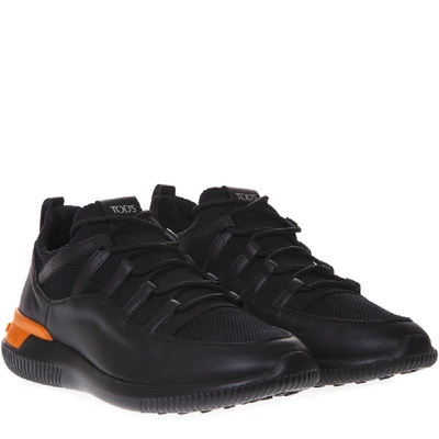Shop Tod's Black Sneakers In Leather And Scuba
