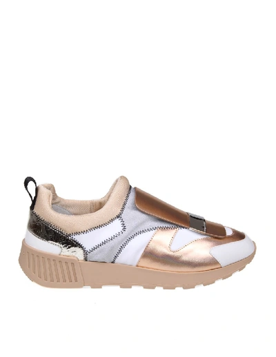 Shop Sergio Rossi Sneakers Sr1 Leather And Fabric Color Copper And White In Neutrals