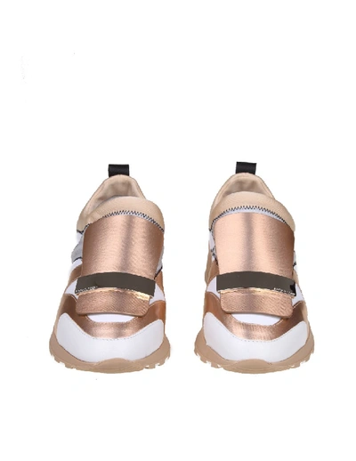 Shop Sergio Rossi Sneakers Sr1 Leather And Fabric Color Copper And White In Neutrals