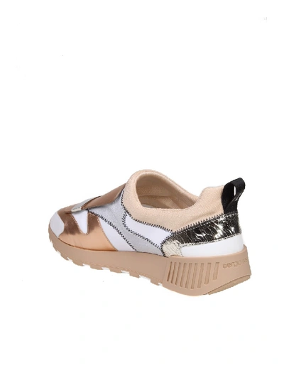 Shop Sergio Rossi Sneakers Sr1 Leather And Fabric Color Copper And White In Neutrals