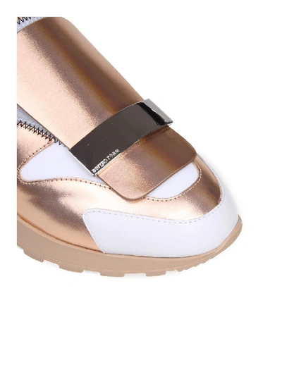 Shop Sergio Rossi Sneakers Sr1 Leather And Fabric Color Copper And White In Neutrals