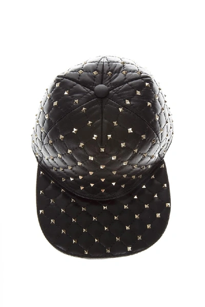 Shop Valentino Black Studs Leather Hat