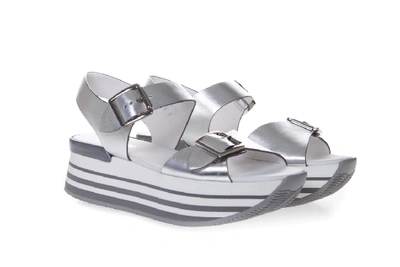 Shop Hogan Maxi H222 Sandals In Silver Leather In Grey