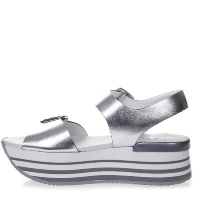 Shop Hogan Maxi H222 Sandals In Silver Leather In Grey