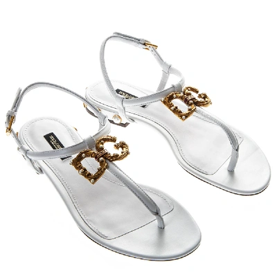 Shop Dolce & Gabbana White Dg Amore Thong Sandals In Leather