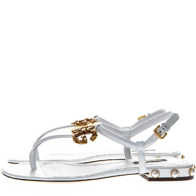 Shop Dolce & Gabbana White Dg Amore Thong Sandals In Leather