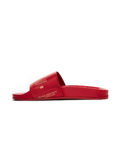 Shop Vetements Russian Passport Leather Slides In Red