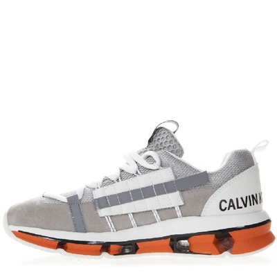 Shop Calvin Klein White And Grey Sneakers In Mesh And Suede