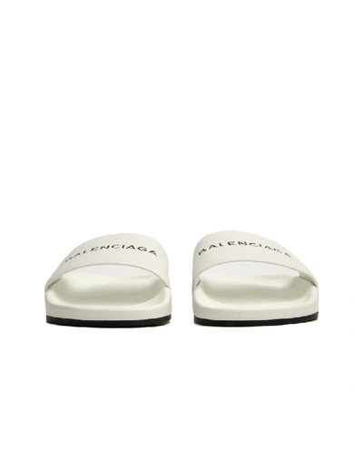 Shop Balenciaga Piscine White Leather Slides In Neutrals