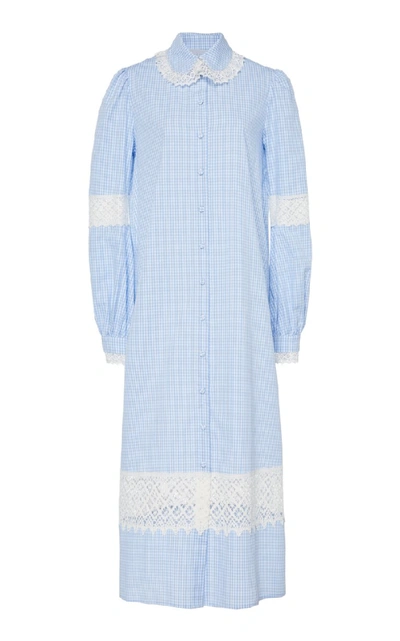 Shop Luisa Beccaria Gingham Long Dress In Blue
