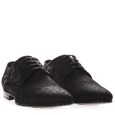 Shop Dolce & Gabbana Black Brocade Fabric Derby Shoes