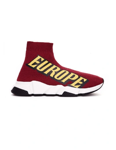 Shop Balenciaga Europe Printed Speed Trainer Sneakers In Red
