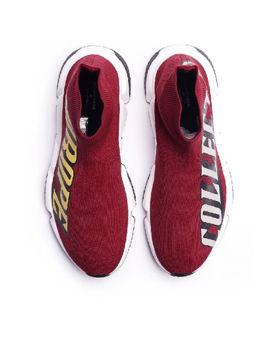 Shop Balenciaga Europe Printed Speed Trainer Sneakers In Red