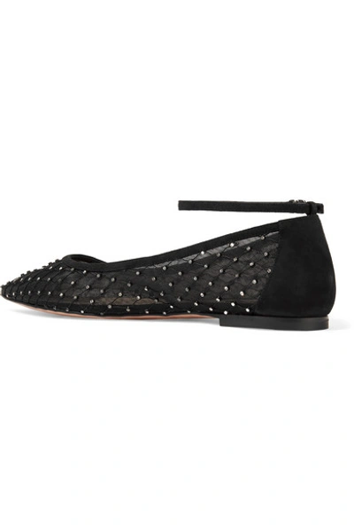 Shop Gianvito Rossi Crystal-embellished Mesh Point-toe Flats In Black