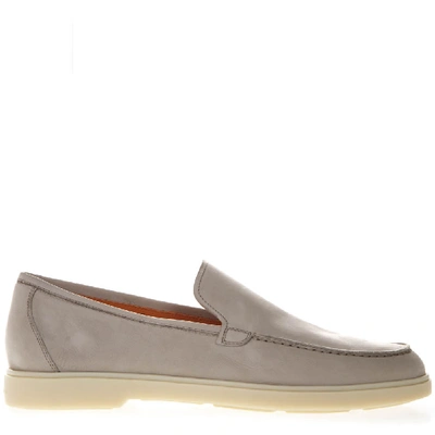 Shop Santoni Beige Suede Loafers In Grey