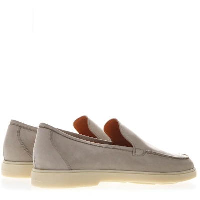 Shop Santoni Beige Suede Loafers In Grey