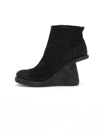 Guidi Wedge Heel Suede Ankle Boots In Black