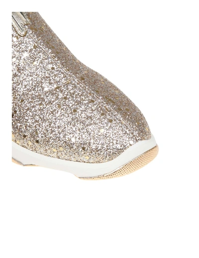 Shop Giuseppe Zanotti Sneakers In Glittered Fabric Platinum Color In Grey
